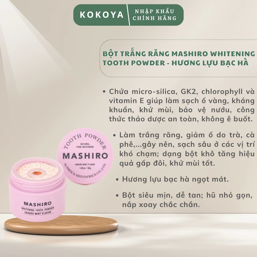 Bột làm trắng răng Mashiro Whitening Tooth Powder hỗ trợ làm trắng răng, răng ố vàng, răng xỉn màu Nhật Bản 30g 7 vn 11134207 820l4 mi1ihvndcjra21